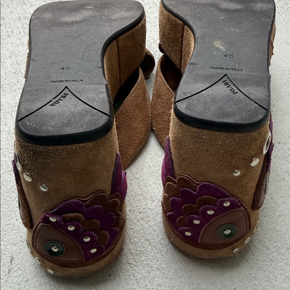 Prada vintage suede brown platform sandals with fish motif 40 - Picture 3 of 12